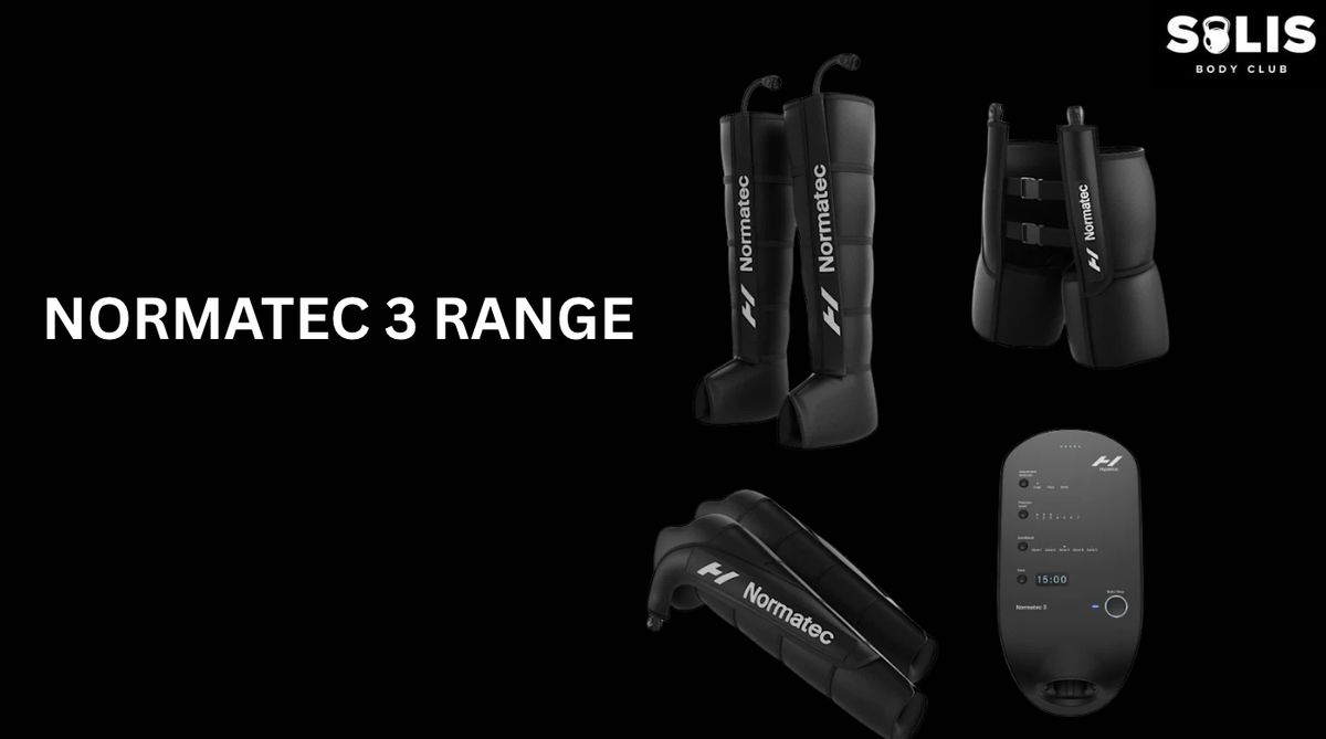 Normatec 3 range: leg boots, hip attachment, arm sleeves and the control unit