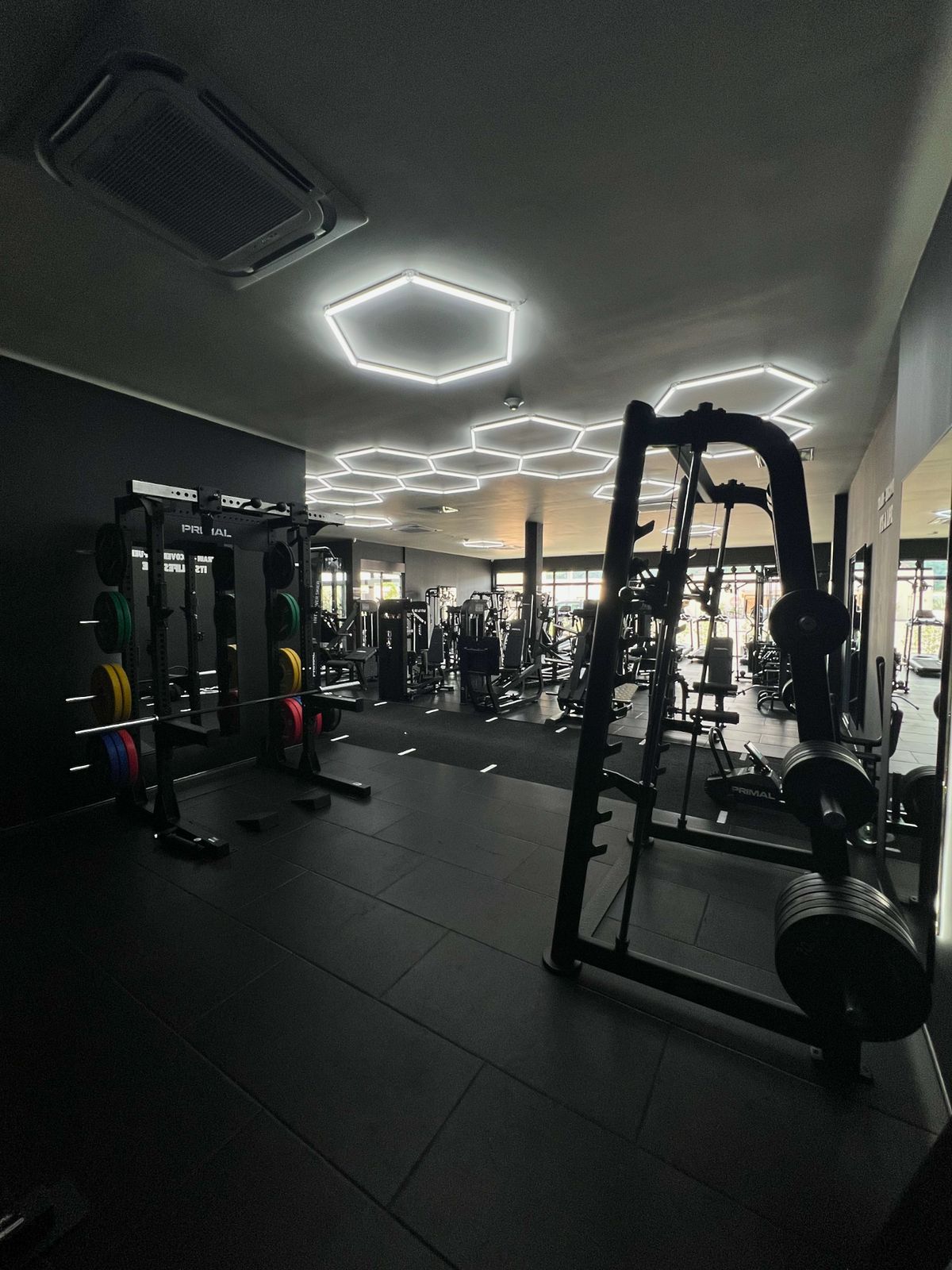 Primal power racks, a Smith machine and the machine floor at Solis Body Club, Simpson Bay